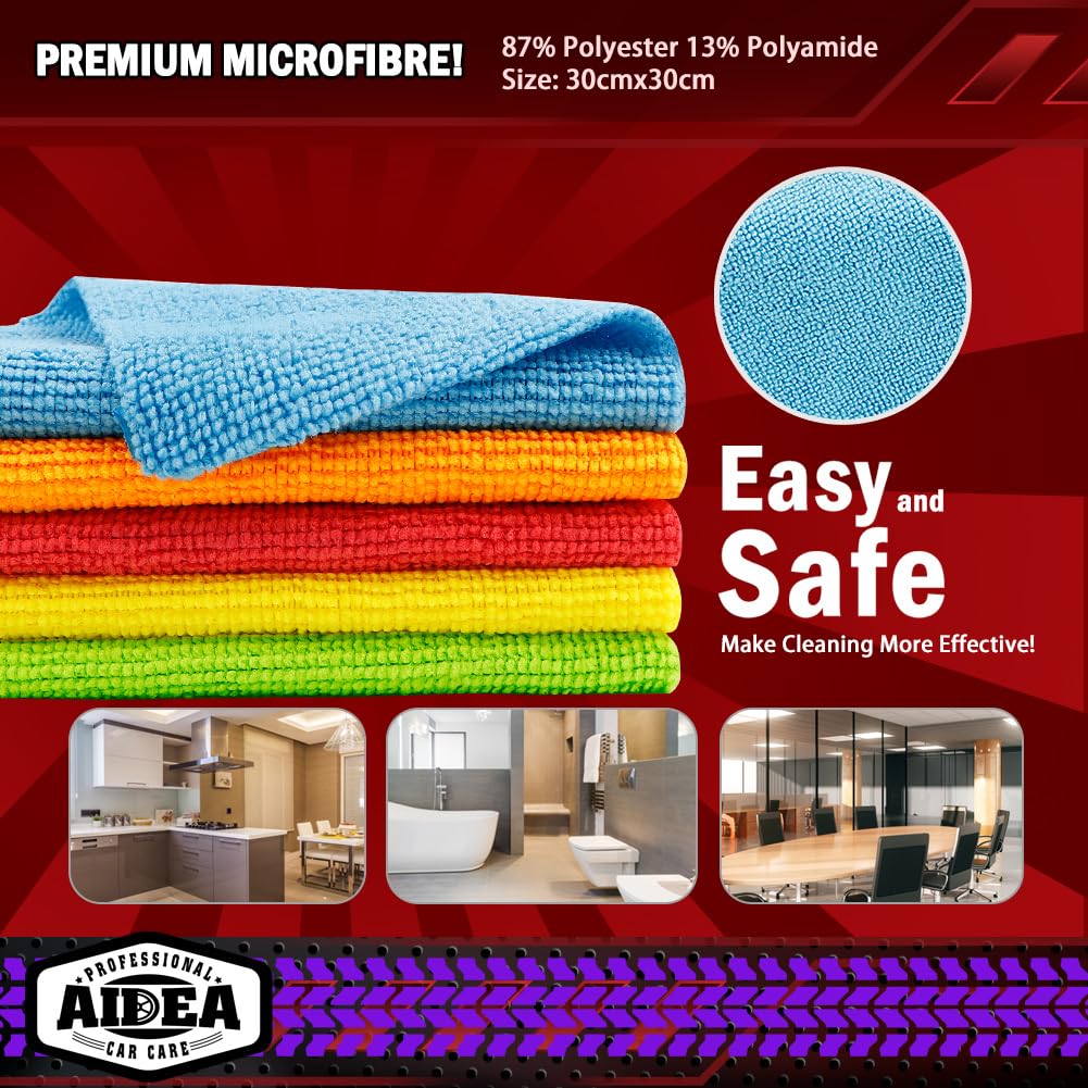AIDEA Mikrofasertücher Mikrofaser Reinigungstücher 100 Pack, Allzweck Autotuch, fusselfrei, kratzfrei, saugfähige Microfasertücher für Autos, SUVs, Wohnmobile und Boote Geschenke, 30X30 cm
