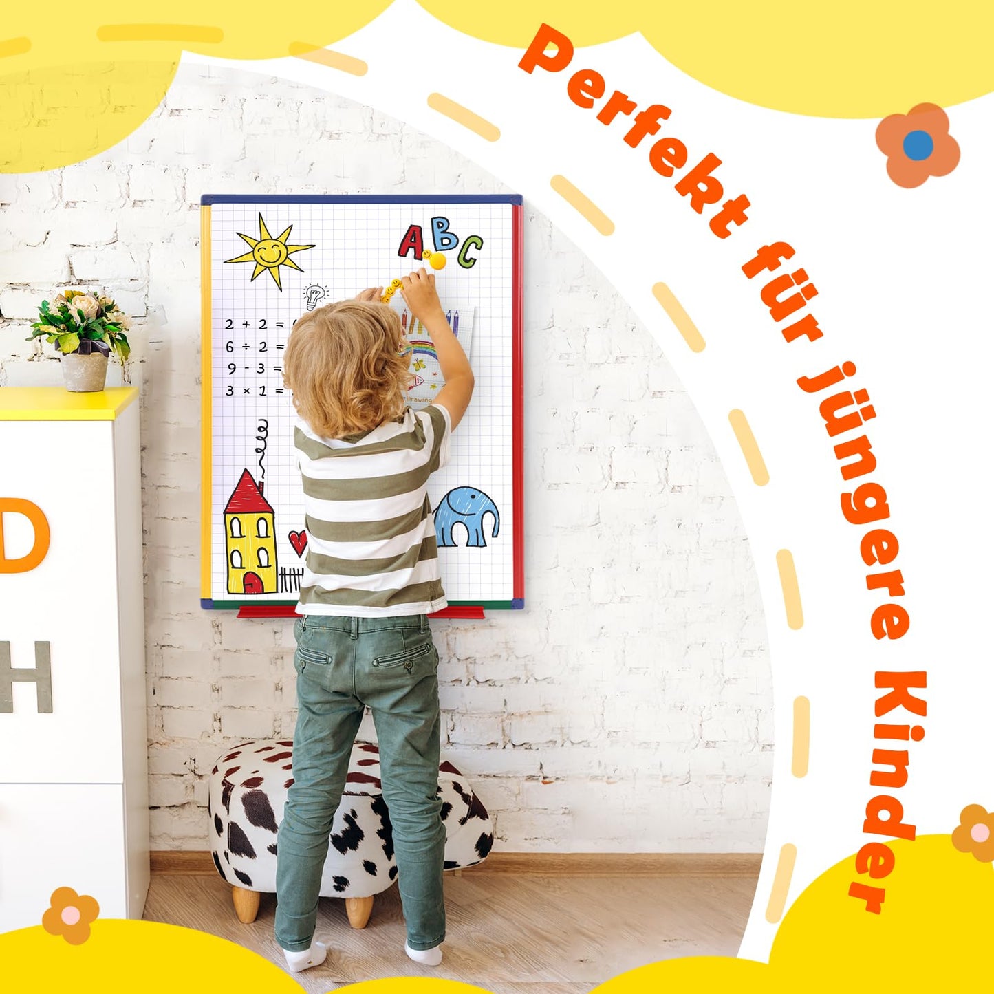 Swansea Whiteboard für Kinder, 60x45cm, Doppelseitig, Kleine Magnettafel Kinder Wand mit Maker für Schüler, Klassenzimmer, Schulmaterial, Lernen