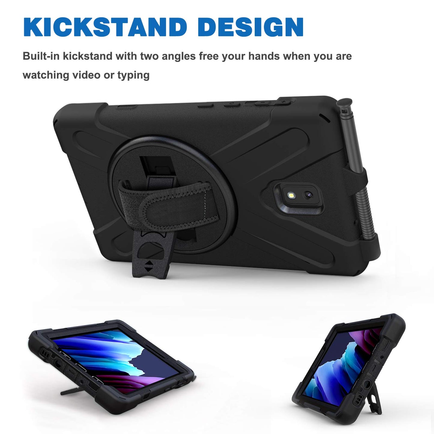 Gerutek Hülle für Samsung Galaxy Tab Active 5/Active 3 8 Zoll SM-X300/X306B/T570/T575, Stoßfeste Panzerhülle mit Stifthalter, Drehbar Stände Schultergurt,Schutzhülle für Tab Active 5/Active 3, Schwarz