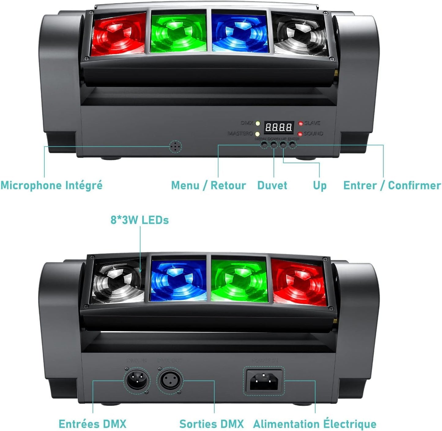 BETOPPER Moving Head Bühnenlicht, Disco DJ Licht 8x3W RGBW 4 in 1 LED Lichteffekt, Mini Partylicht Stage Light mit DMX512/Sprachmodus für Bar Party Club Weihnachten Halloween
