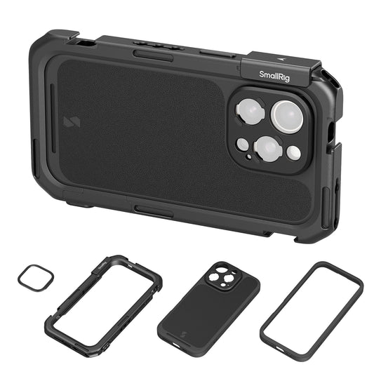 SMALLRIG Mobile Video Cage für iPhone 16 Pro, Telefonkäfig mit Telefonhülle mit T-Mount-Objektivrückplatte, Unterstützung für MagSafe, Schnellverschluss-Telefonvideo-Rig für Videografie, – 4828