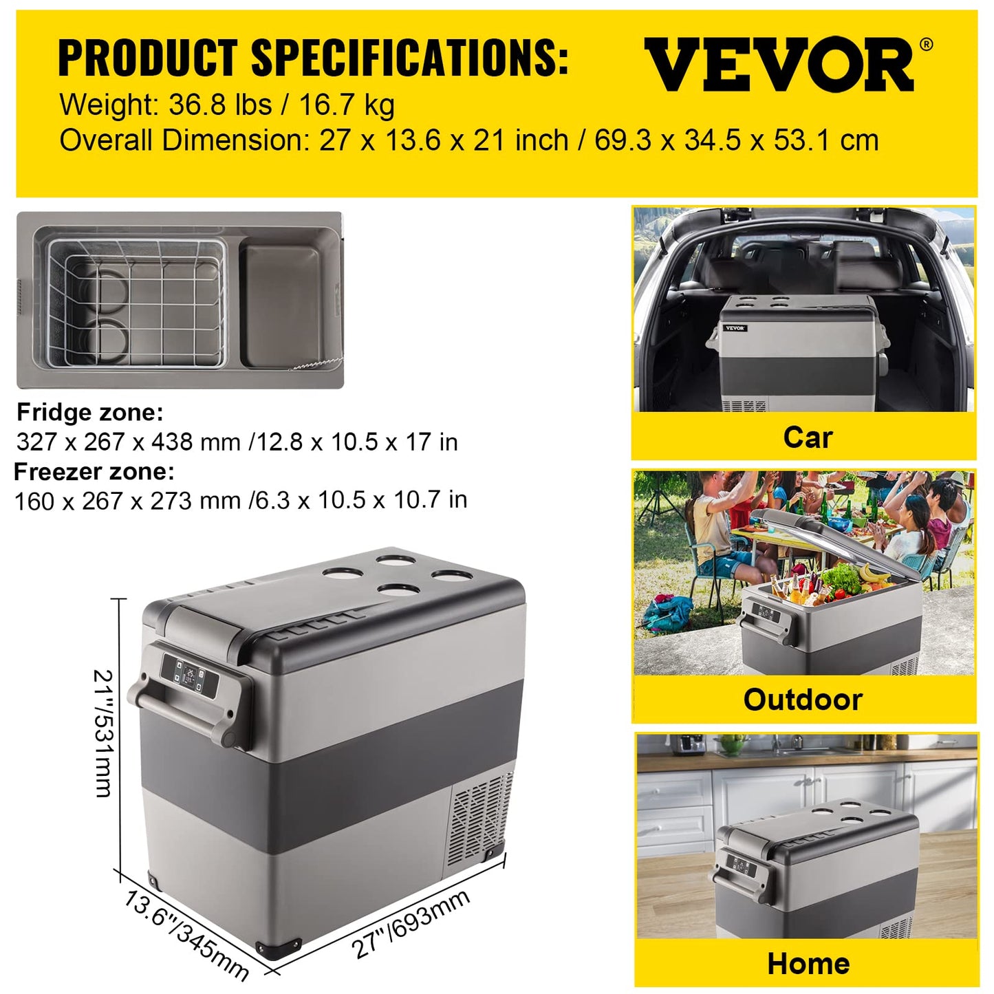 VEVOR Tragbare Kühlbox 55L Auto Kühlschrank 220VMini-Kühlschrank elektrische Gefrierbox klein Gefrierschrank für Auto camping, Lkw, Boot