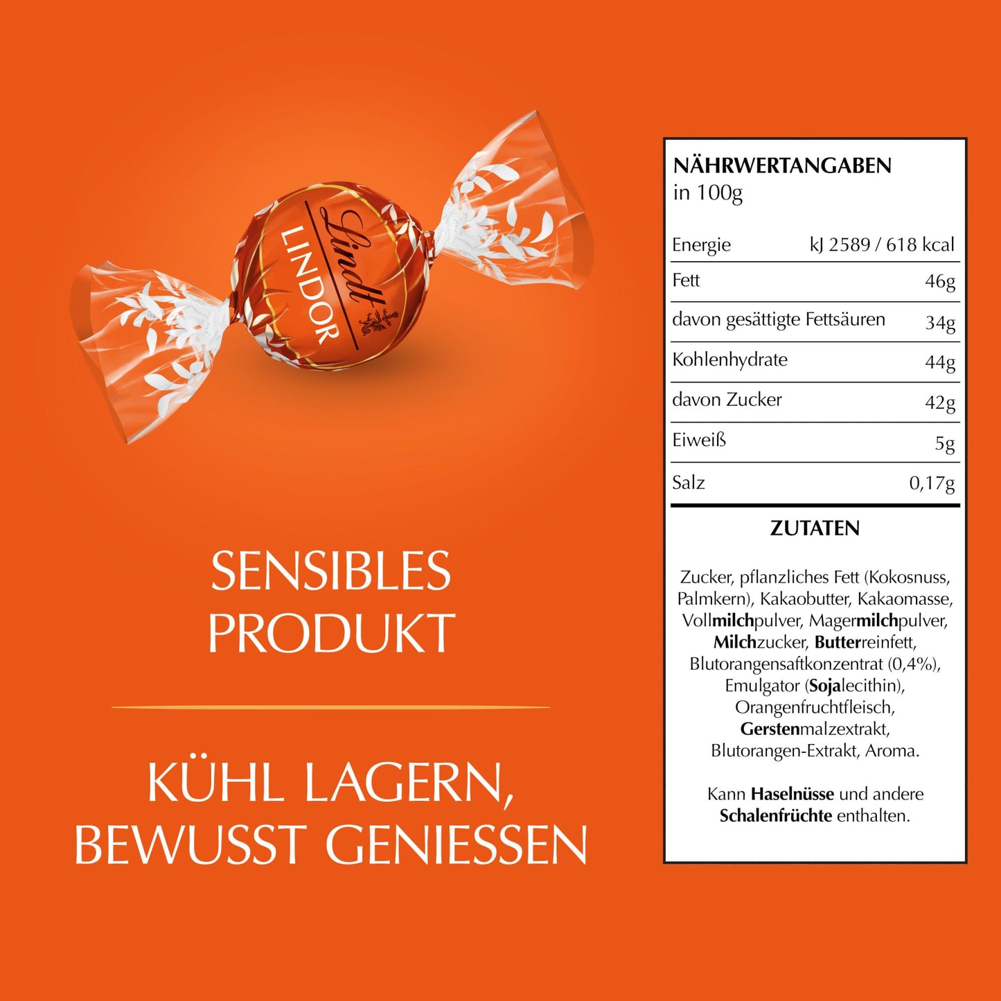 Lindt LINDOR Schokoladen Kugeln Blutorange | 1 kg Beutel, wiederverschließbar | ca. 80 Schokolade mit zartschmelzender Füllung | Großpackung, Pralinen-Geschenk
