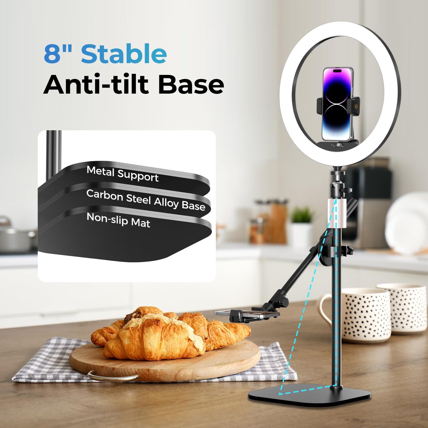 UBeesize 12 Zoll LED Ringlicht mit Stativ Handy, Overhead Stativ Handy mit Ringlicht, Dimmbare LED Tischringlicht für YouTube-Videoaufnahmen, Selfie, Makeup, Tik Tok, Fotografie Kompatibel mit Smartph