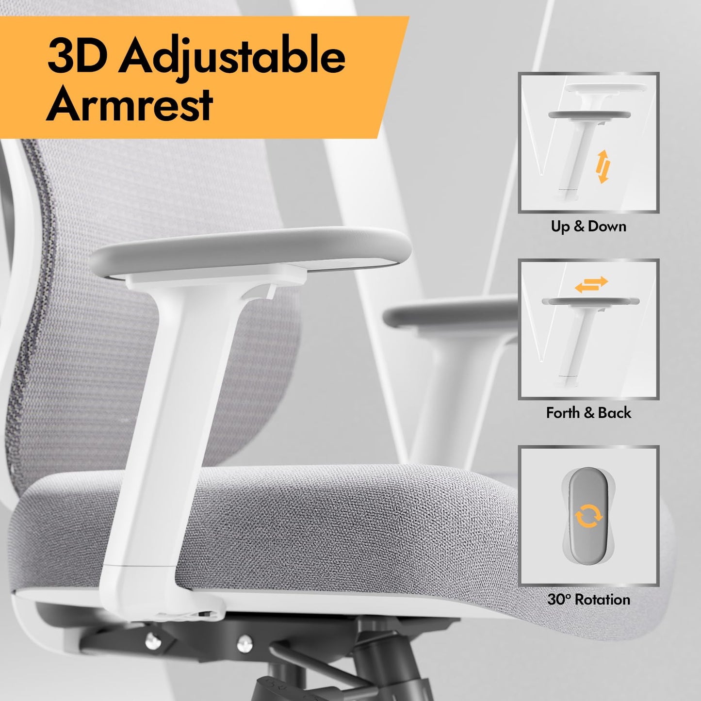 HOLLUDLE Ergonomischer Bürostuhl mit 3D Lendenstütze, Weiß
