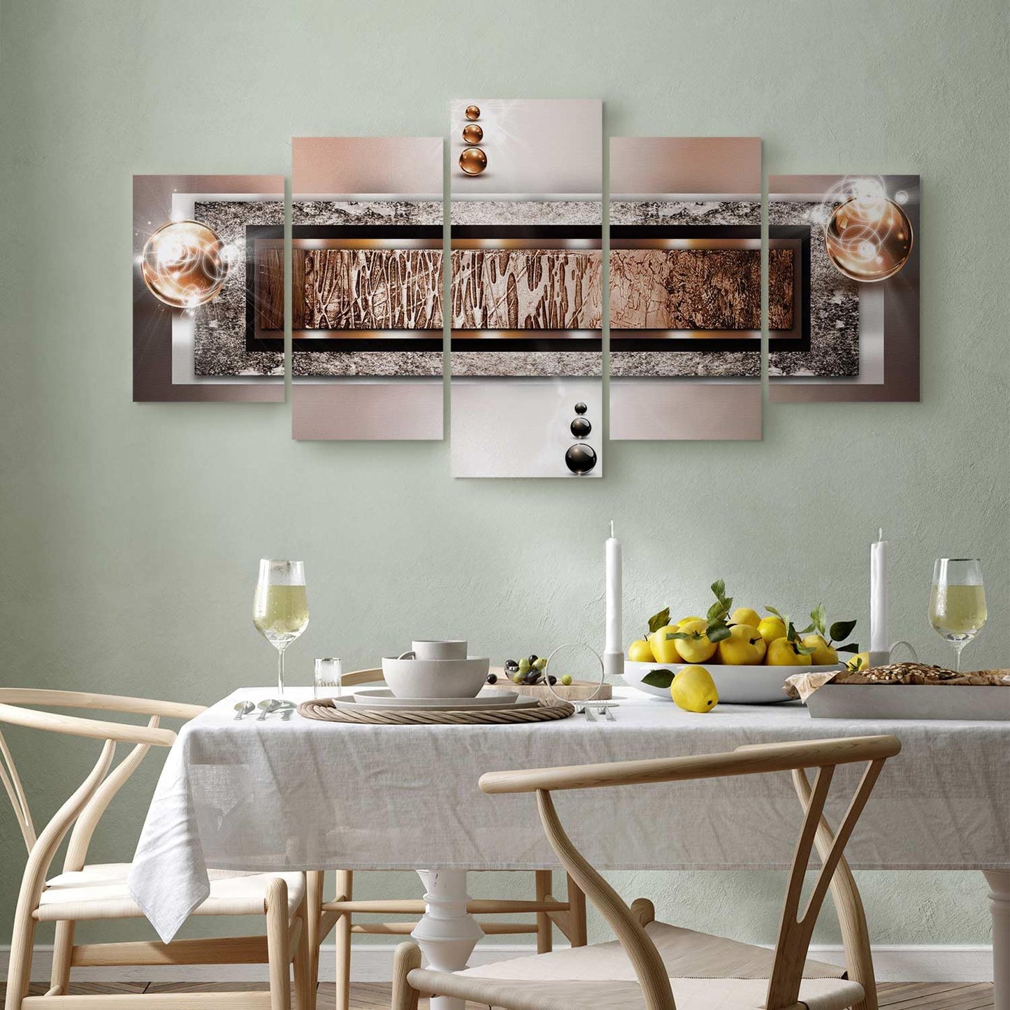 murando - Wandbilder XXL Abstrakt 200x100 cm 5 tlg Wand Deko Leinwand Grosse Bilder Groß Wanddeko Wohnzimmer Schlafzimmer Moderne Kunstdrucke - Textur Perlen Struktur Bronze Beige Glamour 020101-216