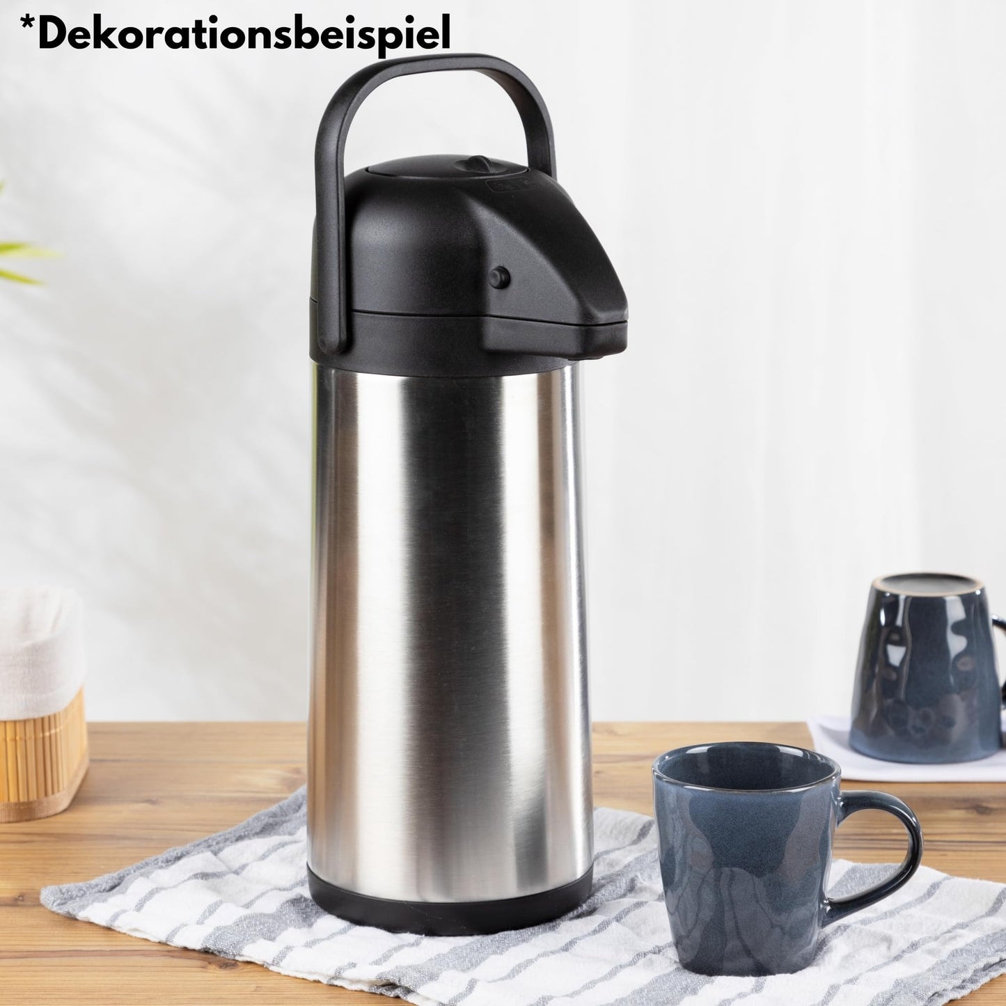 Airpot Pumpkanne 2,2l 3l oder 5l Isolierkanne Thermoskanne isolierte Kaffeekaraffe Kaffeekanne Gastro Kaffeespender auch für Camping aus Edelstahl & GRATIS-HLKauf-Block (3 Liter & 1x HLKauf-Block)