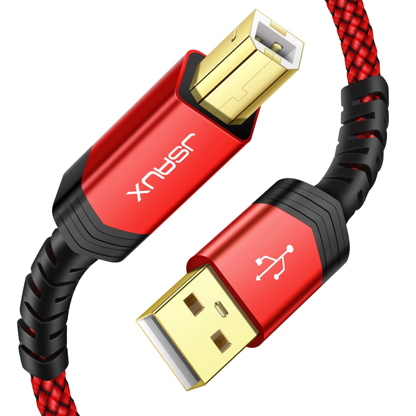 JSAUX USB Druckerkabel 3M Scannerkabel USB B Kable USB A auf USB B Drucker Kabel Printer Cable Kompatibel für HP, Canon, Brother, Epson, Lexmark, Xerox, Samsung, Dell - ROT