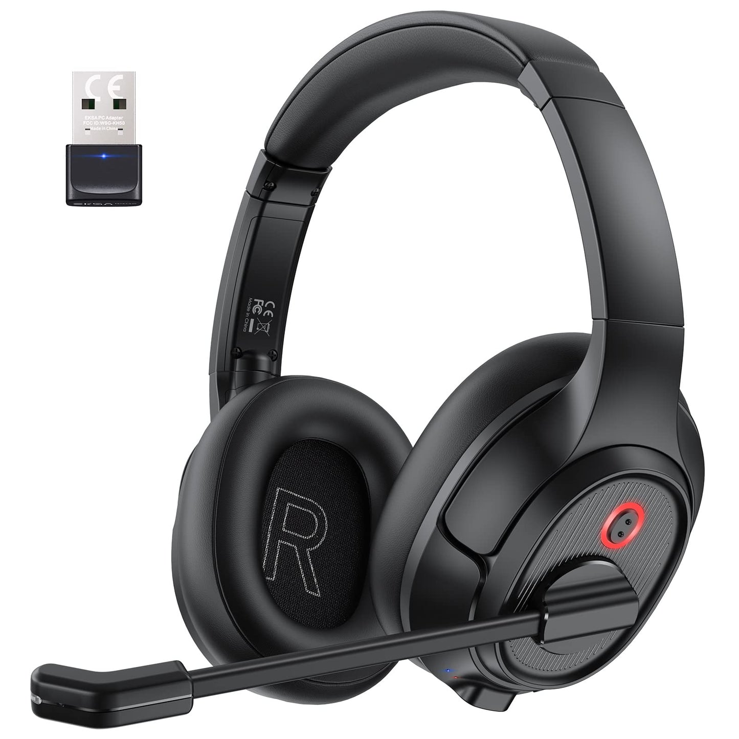 EKSA H6 Bluetooth Headset mit Mikrofon & USB Dongle [Bis zu 55 Stdn & 10 Meter Reichweite] Wireless PC Headset mit AI Noise Cancelling Mic, Over Ear Headset für Business/Büro/Home Office/Teams/Zoom