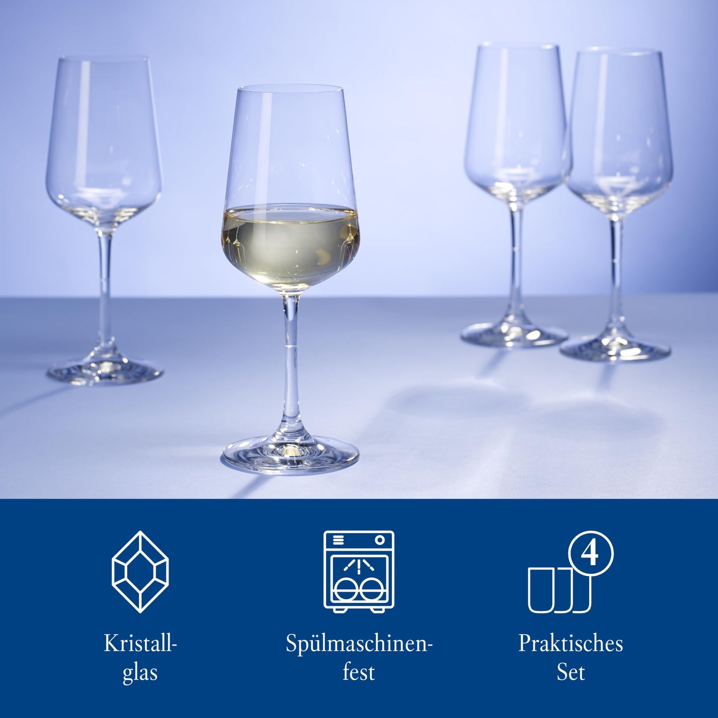 Villeroy & Boch – Ovid Weißweinglas-Set 4 teilig 380 ml, Spülmaschinenfest, Gläser, Weißweingläser, Weinglas Set, Weingläser Weißwein, Schöne Weingläser, Weinglas Kristall, Kristallglas