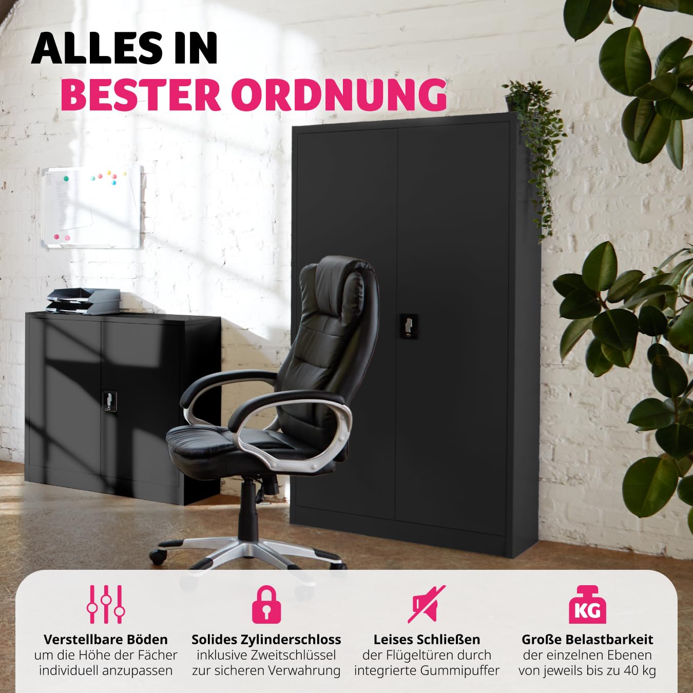 tectake 800598 - Aktenschrank, 3 individuell höhenverstellbare Einlageböden, Leichte Montage - Diverse Modelle (140x90x40 cm | Nr. 402937)