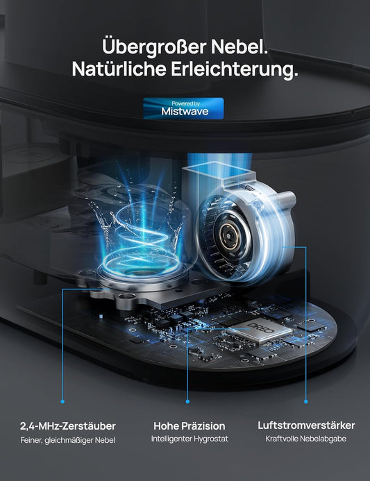 Dreo 6L Smart Luftbefeuchter für große Räume, Warm- und Kaltnebel für Schlafzimmer, 60 Std. Laufzeit, präziser Feuchtigkeitssensor, Aromadiffusor und kompatibel mit Alexa.
