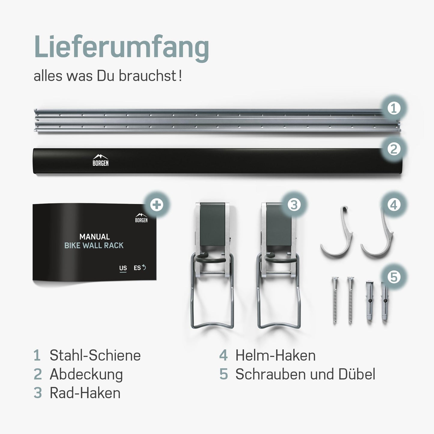 Borgen Fahrrad Wandhalterung Vertikal geeignet für alle Fahrräder, wie z.B. E Bike, Mountainbike, Rennrad, stufenlos verstellbar, Fahrradaufhängung Wand