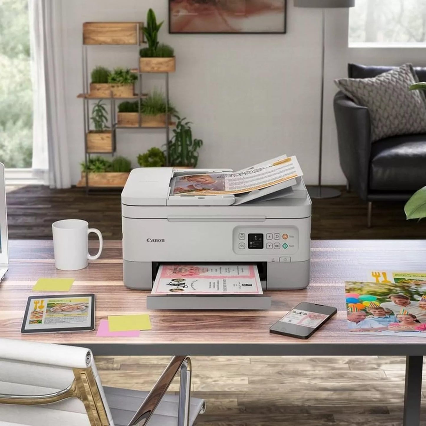 Canon PIXMA TS7451a Farbtintenstrahldrucker Multifunktionsdrucker DIN A4 (Scanner, Kopierer, Fotodrucker, OLED, 4.800 x 1.200 DPI, USB, WLAN, Print App, Duplexdruck, 2 Papierzuführungen), weiß, normal