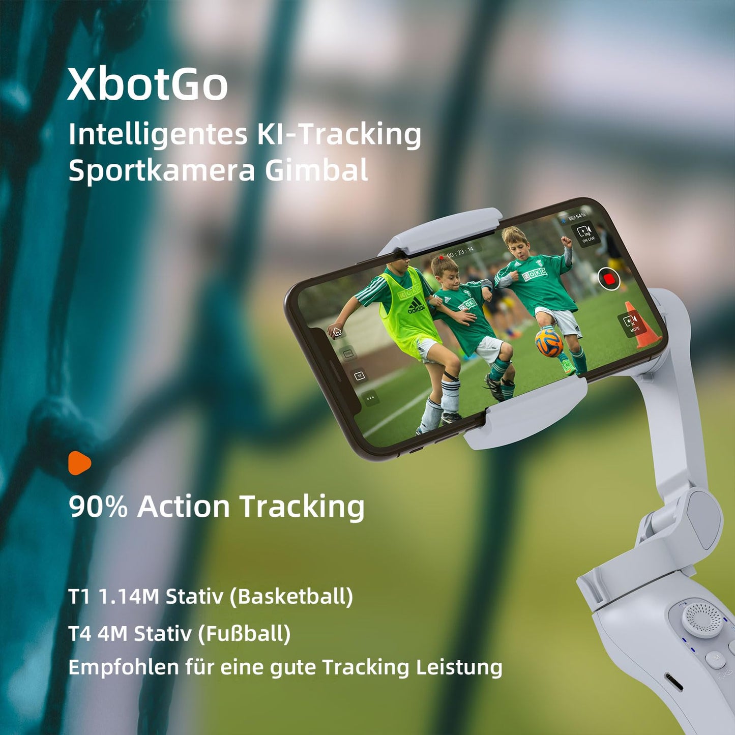XbotGo Sportkamera Fuer Basketball und Fußball Spiel, AI Automatisch Aufnahme, 3-Achsen-Telefon-Gimbal, Tragbar und faltbar, Vlogging Stabilisator Android- und iPhone-Gimbal