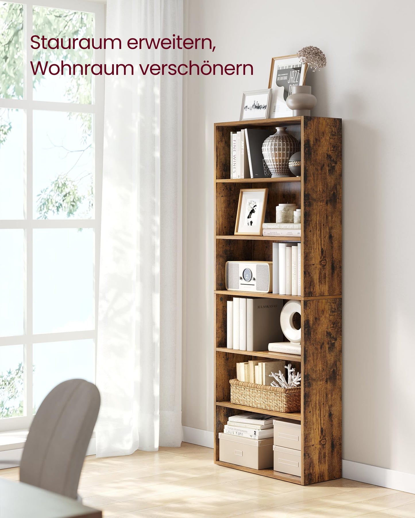 VASAGLE 6-stufiges Bücherregal, Vintagebraun