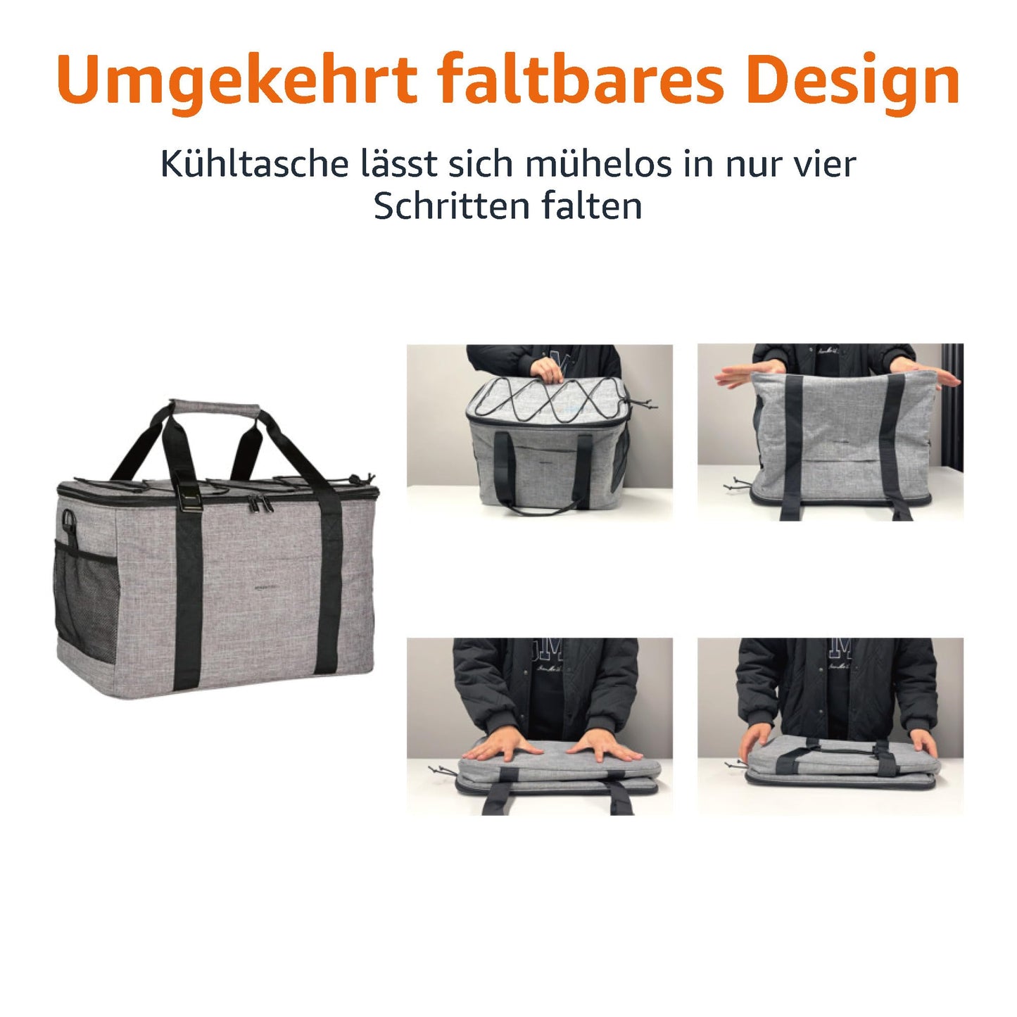 Amazon Basics Kühlbox, zusammenklappbare, wasserdicht, leicht, isoliert, Fassungsvermögen von 40L (50 Dosen), Grau