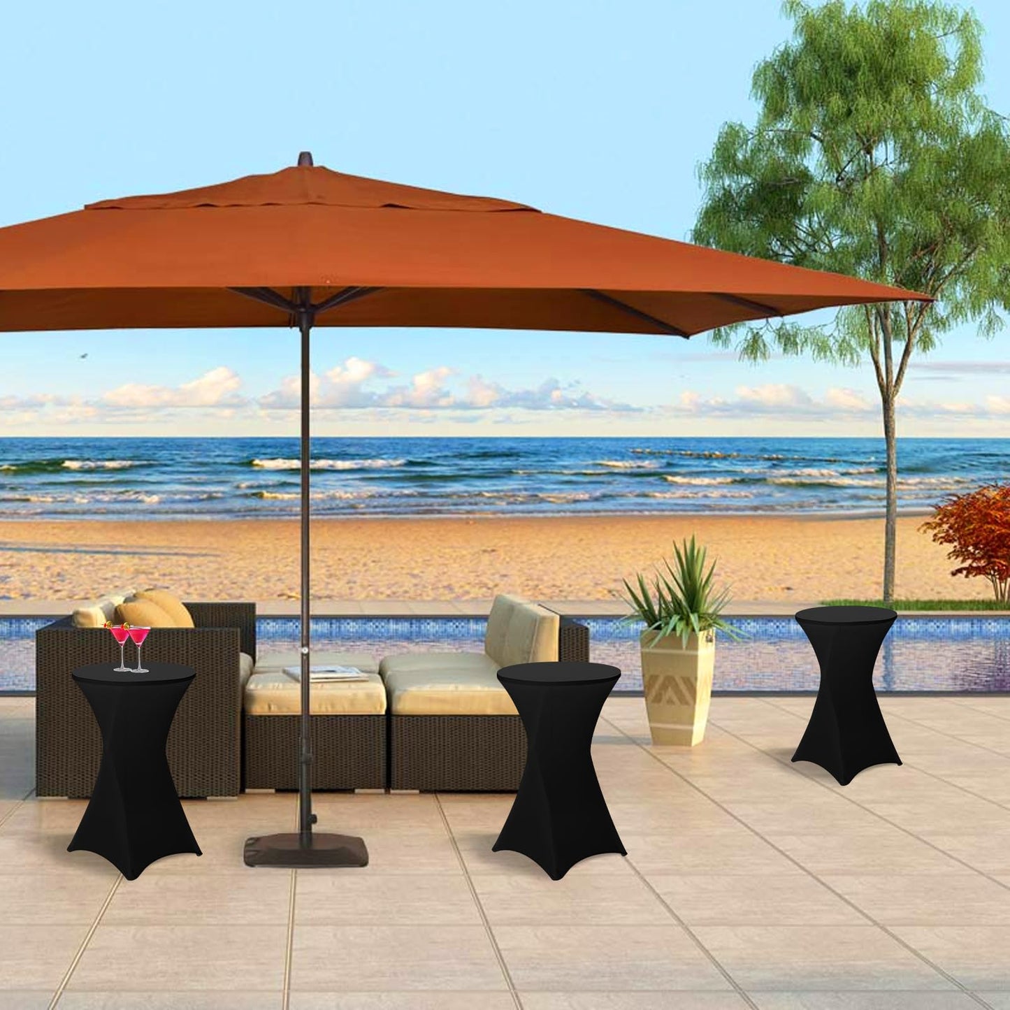 6er-Set Stretch Stehtisch Husse für Bistrotisch Ø 80-85 cm Spandex Stretch Tischdecke, Verstärkung im Fußbereich, Für Hochzeit Geburtstagsfeier Hussen für Stehtische und Bistrotische（80×110cm,Schwarz）