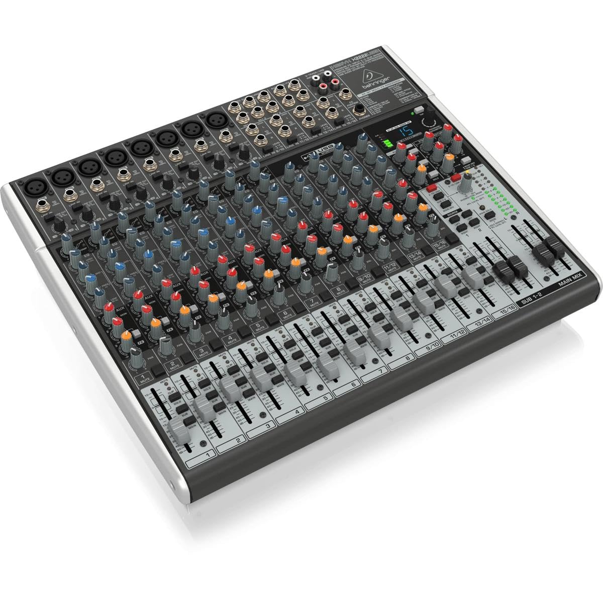 Behringer X2222USB Premium 22-Input 2/2-Bus Mixer mit XENYX Mic Preamps und Compressors, British EQs, 24-Bit Multi-FX Processor und USB/Audio Interface,Kompatibel mit PC und Mac