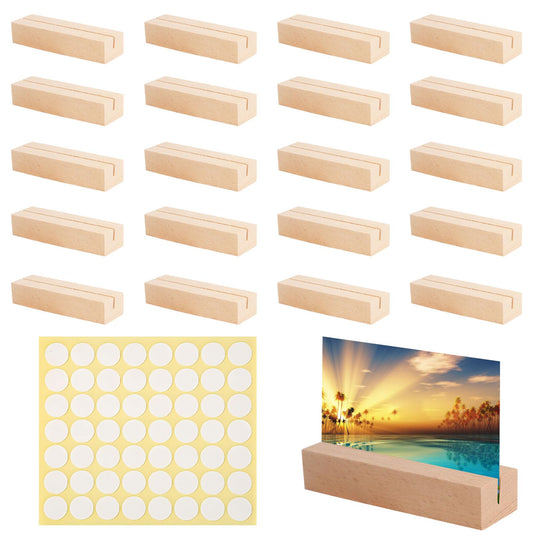Gucass 20 Stück Kartenhalter Holz, Tischkartenhalter Holz Postkartenhalter Fotohalter Menükartenhalter mit Doppelseitigen Klebstoff, Platzkartenhalter Fotoaufsteller für Hochzeiten Partys Holzständer