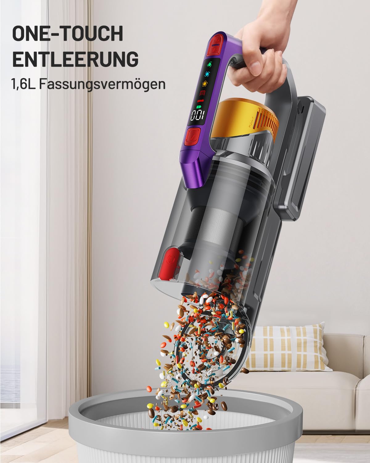 Kissof Akku Staubsauger, 45000Pa/550W/70 Mins Staubsauger Kabellos Mit Selbststehende Funktion, Anti-Tangle-Bodenbürste, Duftkarte, Hocheffizientes Hepa-Filtersystem für Hartböden Teppiche Tierhaare