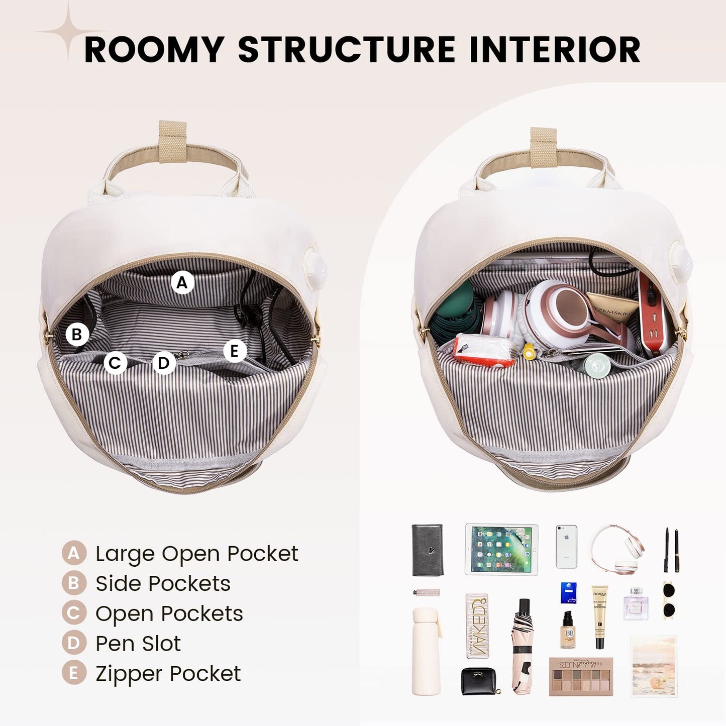 LOVEVOOK Rucksack Damen Klein, Wasserdicht Cityrucksack Handtasche 2 in 1 mit USB Ladeanschluss, Mini Tasche Daypack Backpack Women Elegant für Freizeit Schule Reisen Arbeit, Khaki Beige