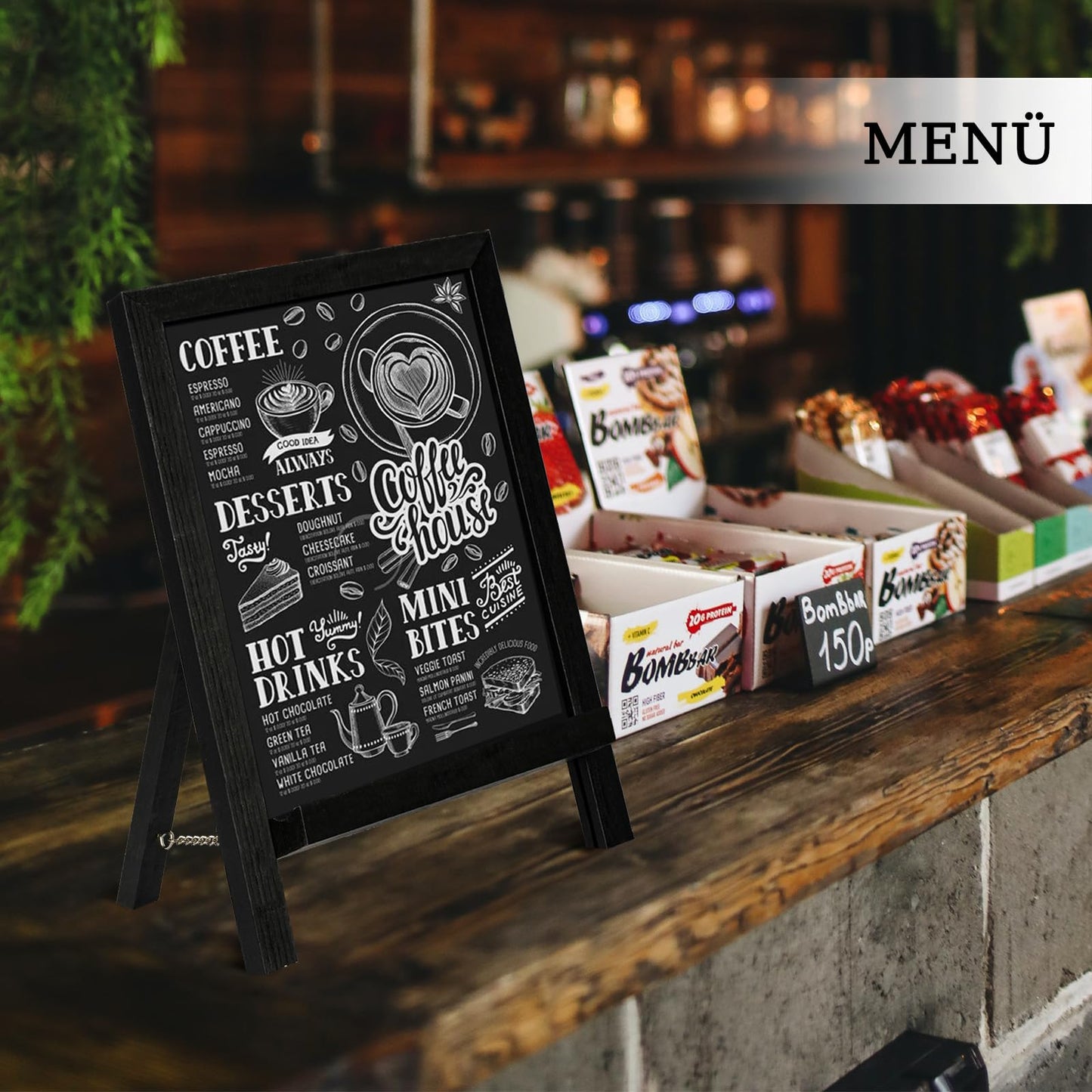 QUEENLINK Kreidetafel Magnetisch Blackboard 24.2×35.6cm Kreidetafel Aufsteller Klein Tafel zum Beschriften mit Braun Holzrahmen Memoboard für Küche