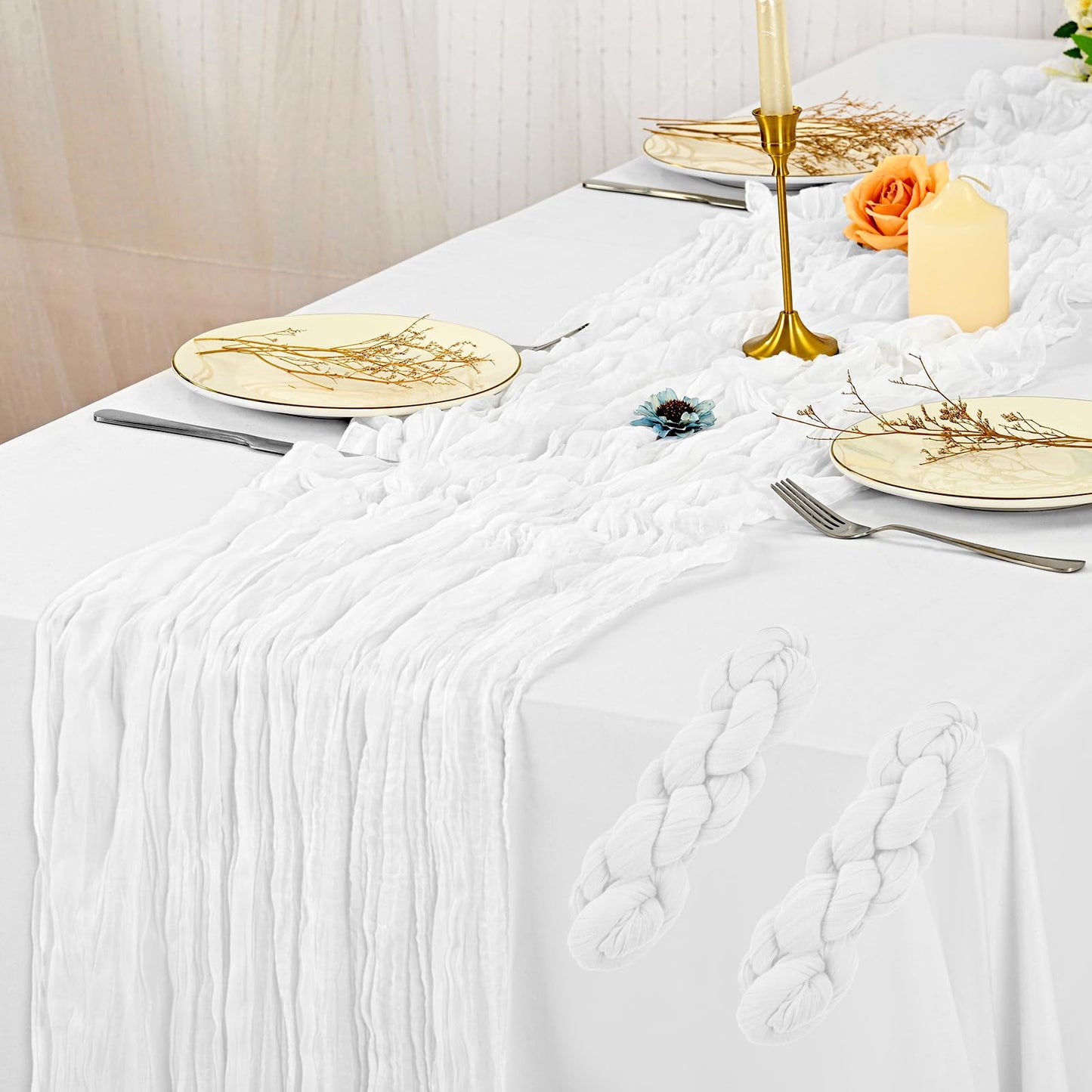 LYAFS 2 Stück weiße Käsetuch-Tischläufer 90 x 300 cm, Gaze-Tischläufer für Hochzeitsempfang, transparente Brautparty, Geburtstagsparty, rustikaler romantischer Hochzeitsläufer
