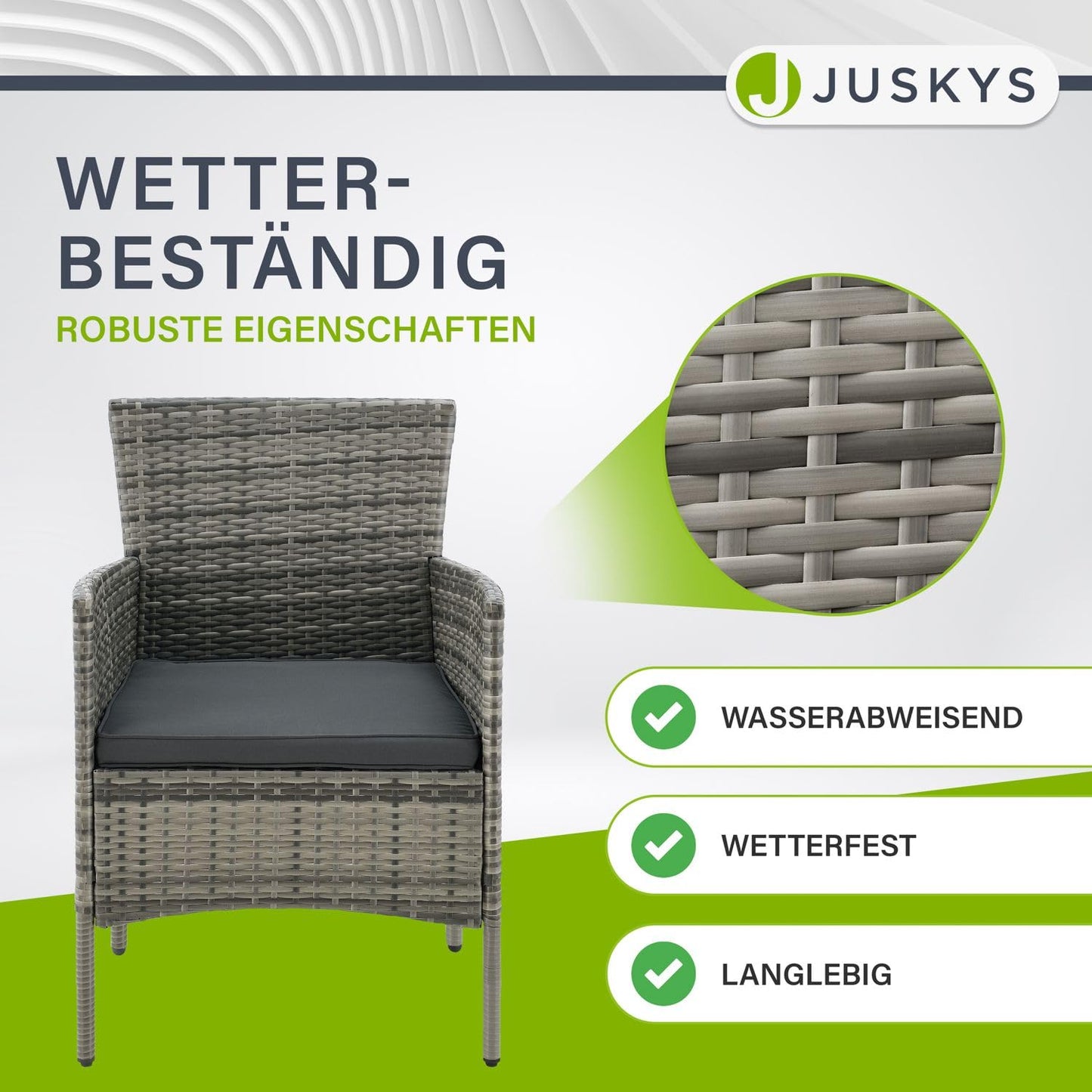 Juskys Polyrattan Sitzgruppe Fort Myers 4er-Set Grau-Meliert, Wetterfestes Gartenmöbel-Set mit Sofa, Stühlen, Tisch und Kissen