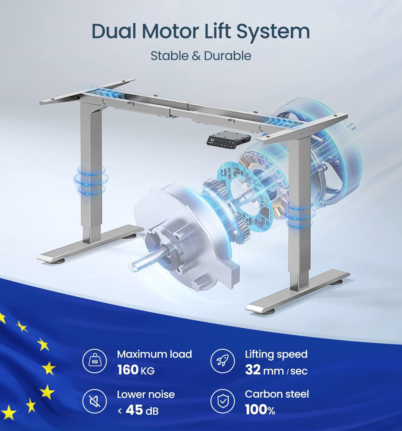 MAIDeSITe höhenverstellbarer elektrisher Schreibtisch mit 2 starken Motoren, höhenverstellbares tischgestell 2 teiligen Beinen sowie auch 4 Memory-Steuerung mit Sitz-Steh-Erinnerungs - T2 Pro (Grau)