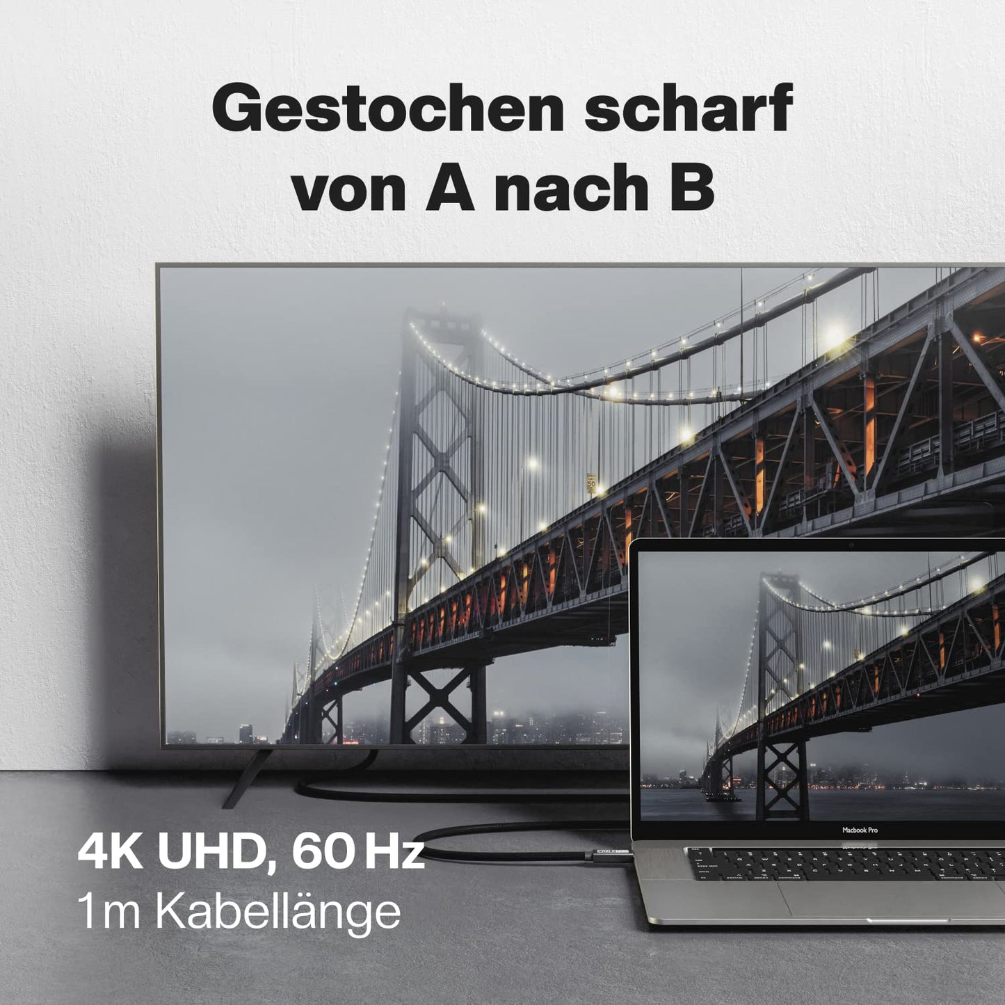 CABLETEX USB C Kabel zu Typ-C 3.2 Gen 2 100W Power Delivery für Thunderbolt 3 Monitorkabel Bildschirme/Displays, Ladekabel, 10GBit/s, 1m, Video- und Audioübertragung - Schwarz