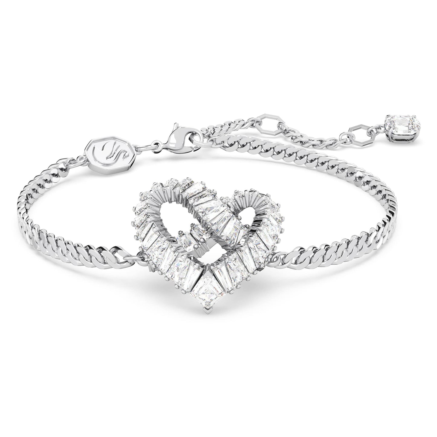 Swarovski Matrix Armband, Rhodiniertes Damenarmband im Herz-Design mit Weißen Kristallen