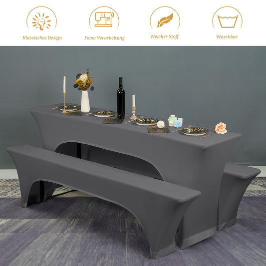 3er-Set Elastische Biertischhussen,Dunkelgrau Elastische Wasserdicht Bierbankhusse und Tischdecken,50 cm Tischbreite,Wasserdicht Bierzeltgarnituren 220 x50 x70 cm,für Bankett Gartenmöbel Abdeckungen.