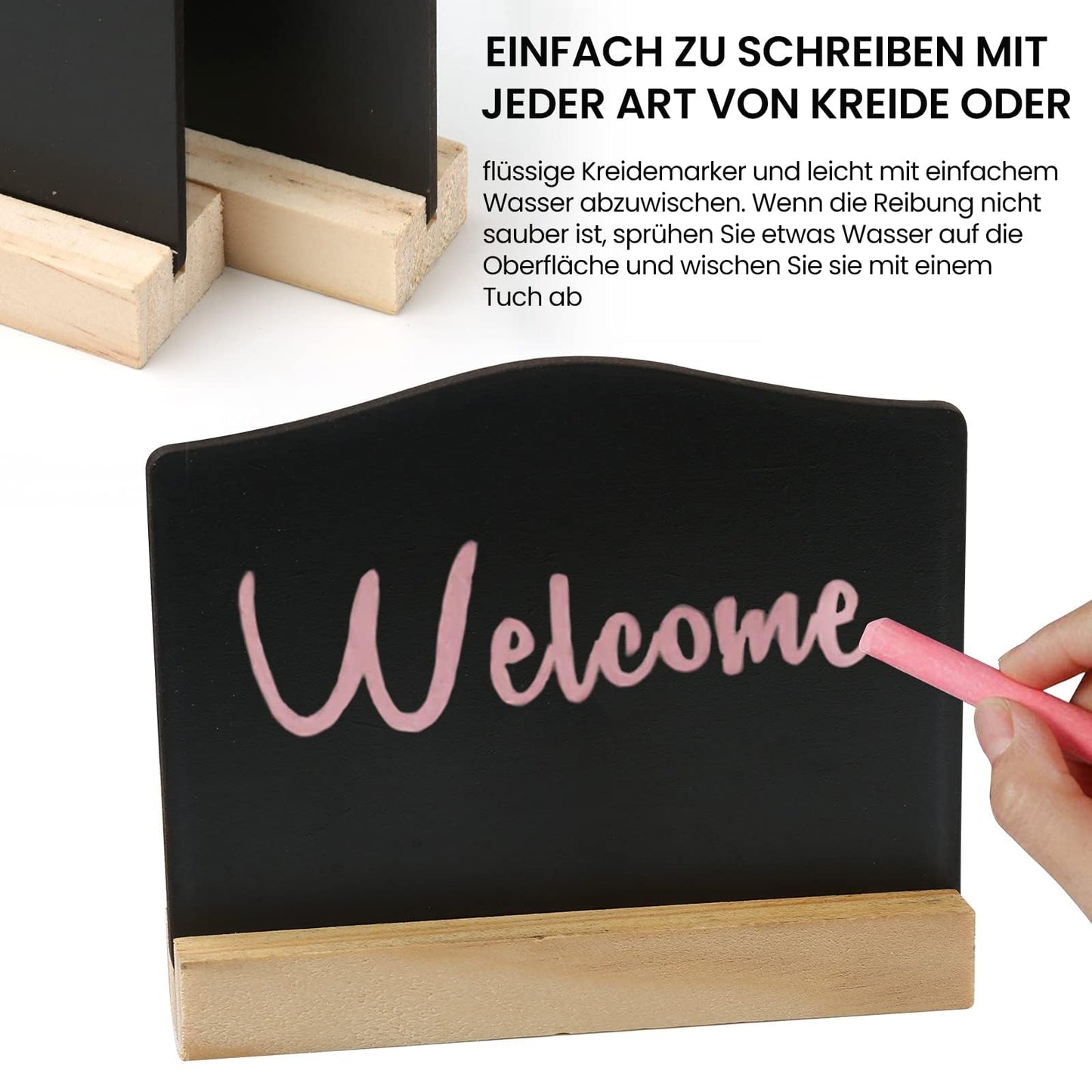 DONQL 12Stück Mini Kreidetafel mit Ständer, Kleine Tafel Holzschilder zum Beschriften, Mini Tafel Set,Tischkarten Preisschilder Platzkarten Kreidetafel Aufsteller für Hochzeit,Geburtstag usw. (Wellig)