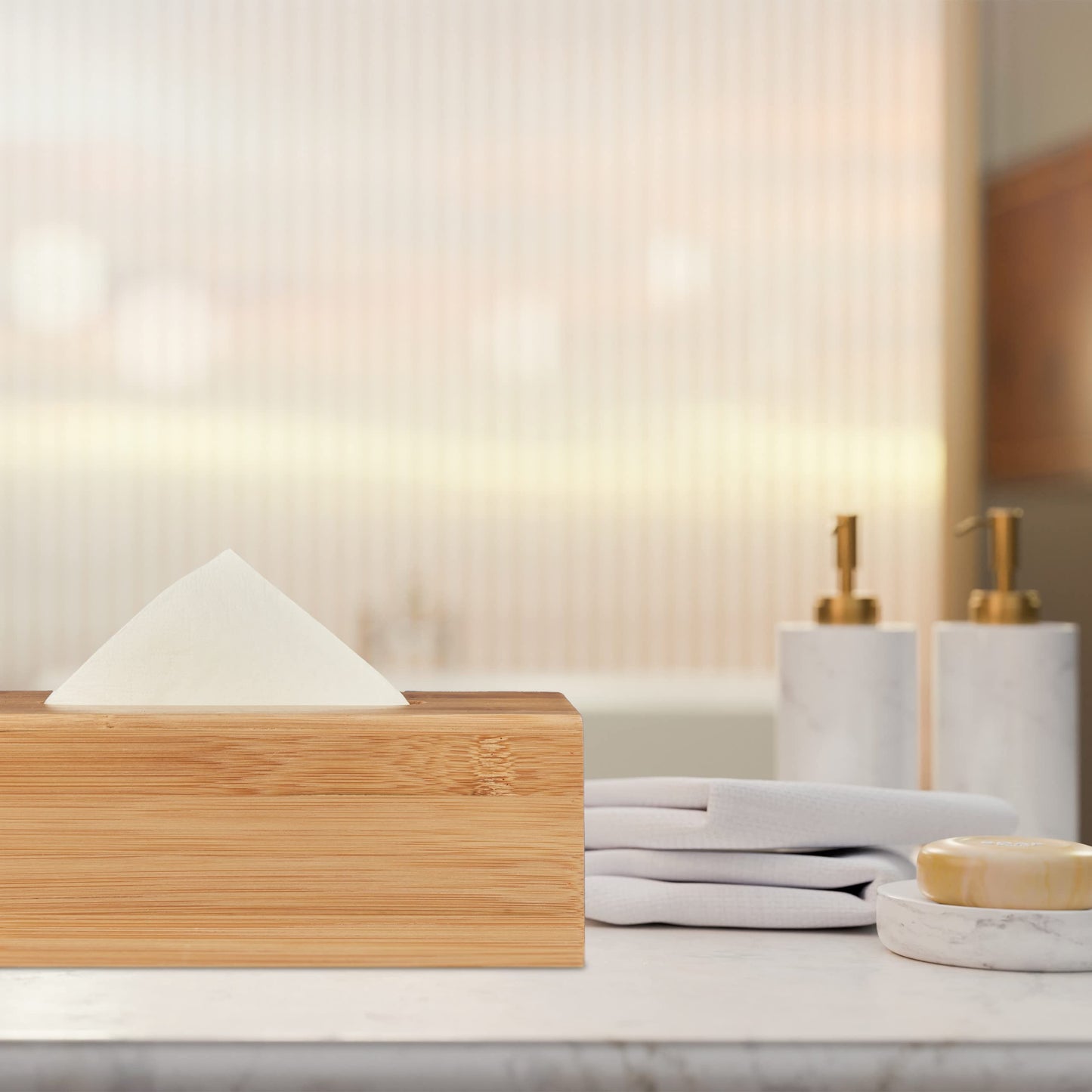 Relaxdays Kosmetiktuchbox, aus Bambus, Box für Kosmetik- & Taschentücher, Tücherbox nachfüllbar, Taschentuchbox, natur