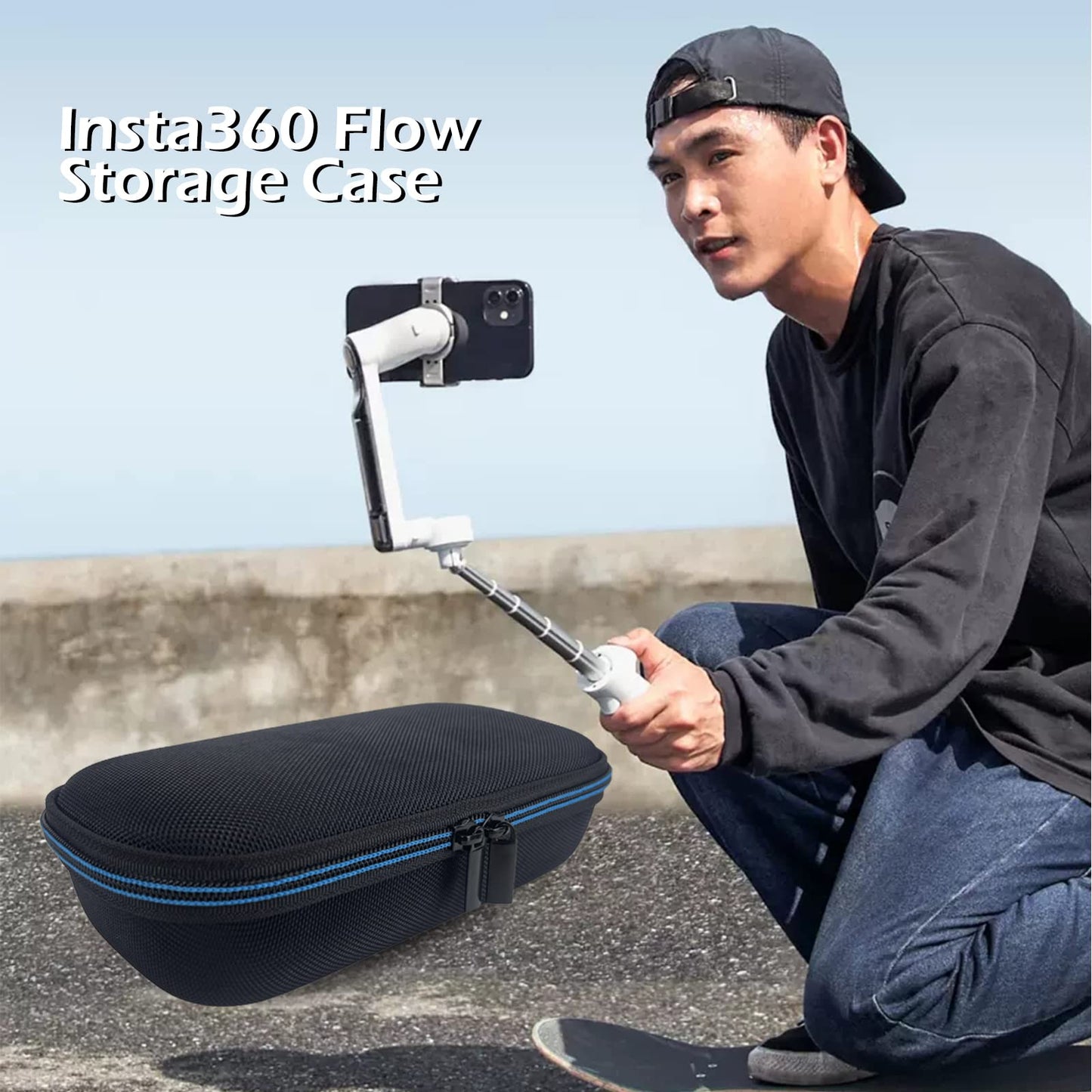 XINGFUDAO Hartschalenkoffer kompatibel mit Insta 360 Flow Pro/Insta 360 Flow AI-Powered Smartphone Stabilizer Set, Stoßfest Schützende Selfie Stick Tasche mit Band Leicht zu Tragen für Die Reise