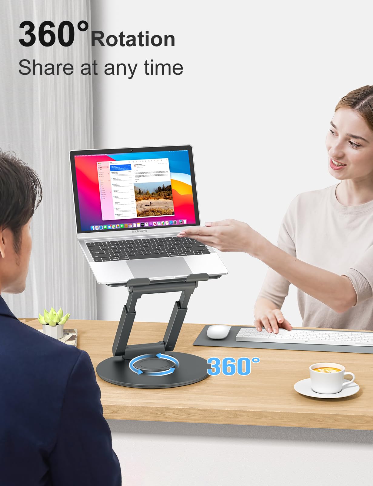 Laptop Ständer Höhenverstellbar mit 360° Drehbarer Basis, Ergonomisch Laptopständer, Laptop Erhoehung Fuer Schreibtisch, Standing Laptop Stand Computer Ständer mit MacBook Pro, Laptops 10–17"-Grau