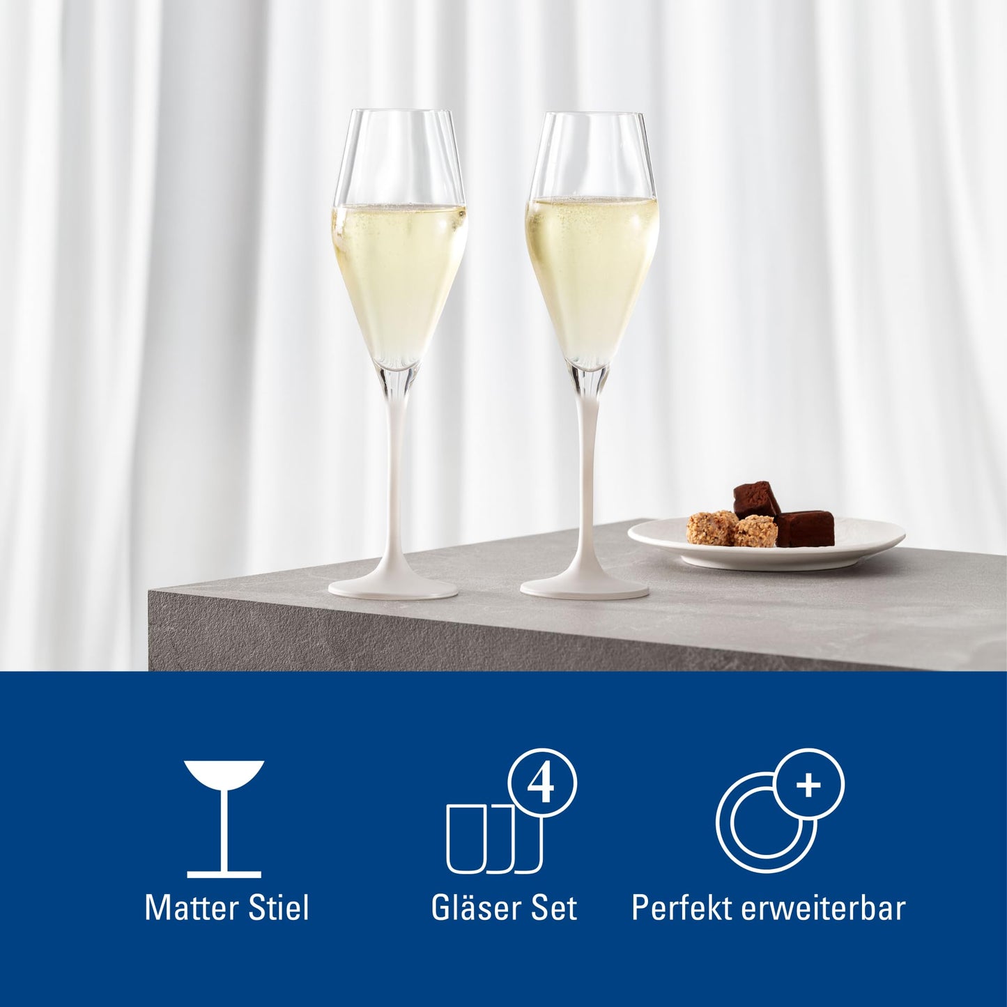 Villeroy & Boch – Manufacture Rock blanc Sekt-/ Champagnerglas Set 4 teilig Weiß, Gläser für Sekt und Prosecco, Sektgläser Set, Sektflöten, Außergewöhnliche Gläser, Champagnerkelche, Kristallglas