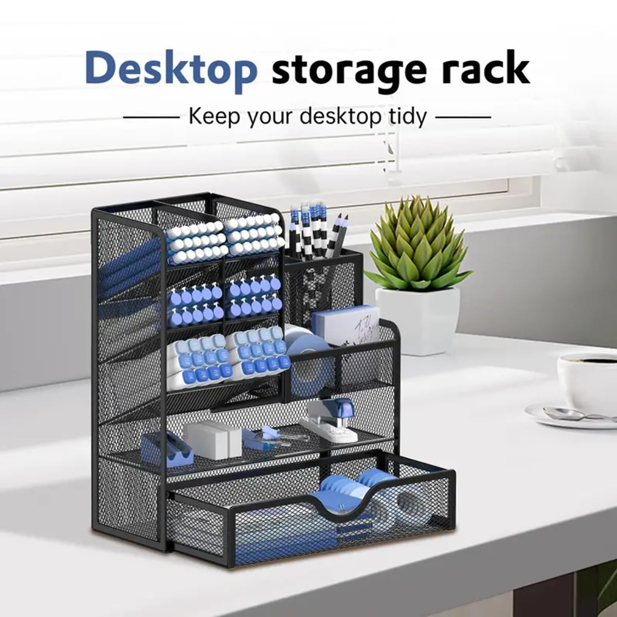Vikmyer Mesh Stifthalter Organisator mit Schublade, Multifunktionaler Bleistifthalter für den Schreibtisch, Schreibtisch-Organizer und Zubehör für Büro, Schule, Kunst und Zubehör (S)