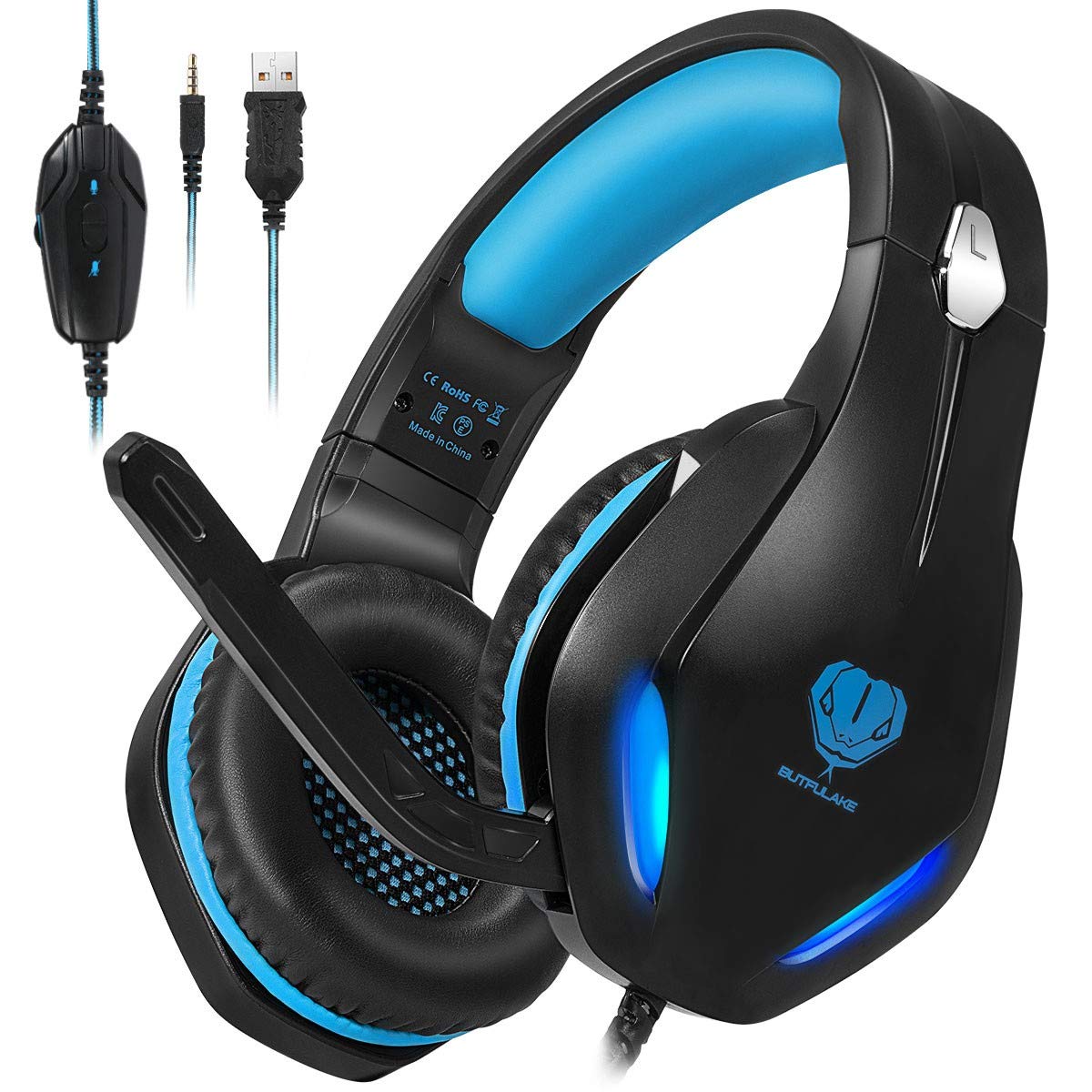 Stynice Gaming Headset mit Mikrofon für Xbox One / PS4 / PS5 / PC - Stereo Surround Kopfhörer mit Kabel und LED - Noise Cancelling Gamer Headphones