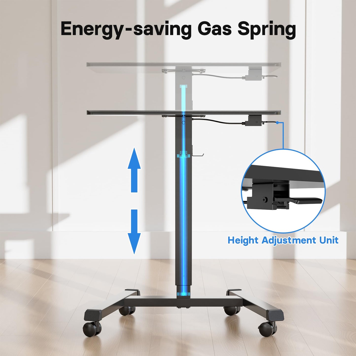 BONTEC 65×45cm Stehpult Höhenverstellbarer Schreibtisch/Mobiler Stehtisch mit 4 Rollen, Steh-Sitz Schreibtisch mit Rädern, Überbett-Tisch für Wohnzimmer, Max 15KG,Schwarz