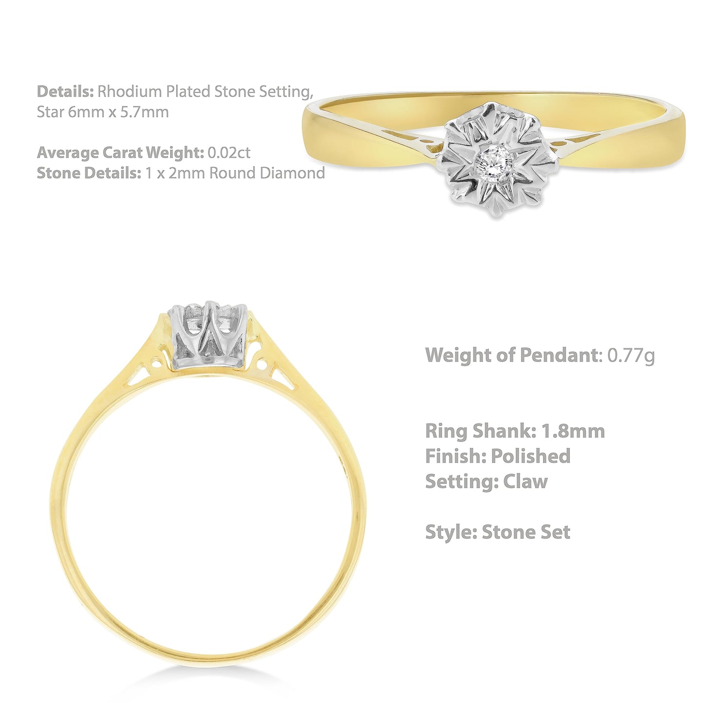 Carissima Gold Damen-Ring 9 kt (375) Gelbgold Rundschliff Diamant 54 (17.2)