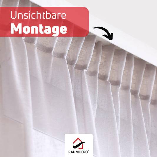 Raumhero® Gardinenröllchen für Schiene (Komplettset 100x Gardinenhaken inkl. 6X Stopper) - 8mm Standardmaß Gardinengleiter - Gardinenhaken für Schienen - 100% Made in Germany