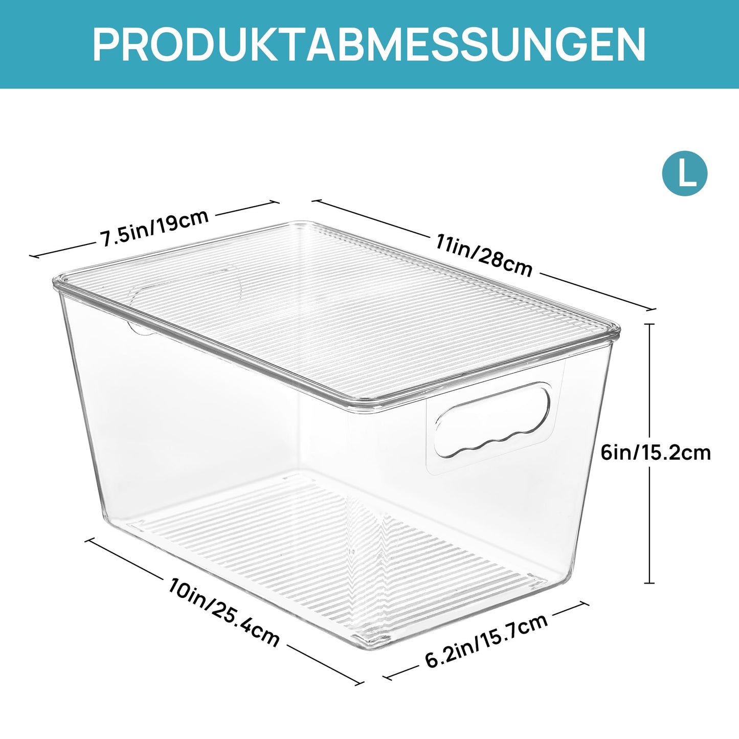 Vtopmart 6 Stück Aufbewahrungsboxen mit Deckel, stapelbare Kunststoffboxen zur küche aufbewahrung & Organisation, perfekt für Bad, Schrank, Küche, Kühlschrank, Schrankorganisation（L）