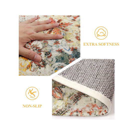 Lahome Boho-Teppiche mit runder Fläche, 1.8 m, waschbar, kreisförmig, für Wohnzimmer, rutschfest, dünn, Überwurf, Teppich für Esszimmer, Tisch, großer Blumendruck, Used-Look, Eingangsbereich, Büro