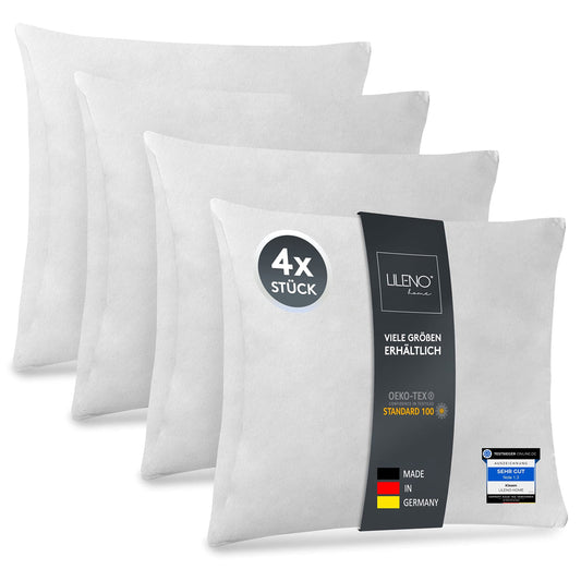 LILENO HOME 4er Set Kissenfüllung 40x40 cm - 40°C waschbares Innenkissen geeignet für Allergiker - Polyester Kisseninlet als Couchkissen, Sofa Kissen, Cocktailkissen und Kopfkissen