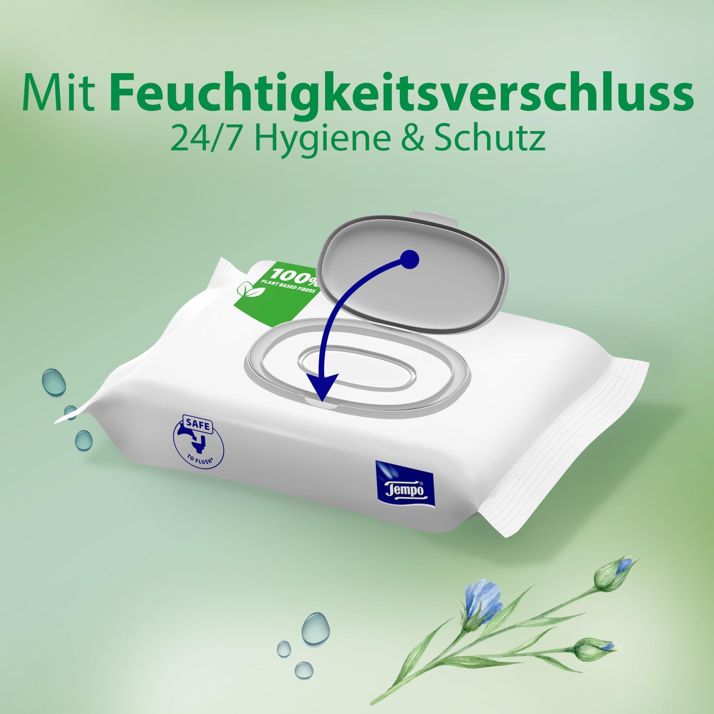 Tempo Toilettenpapier, feucht, sanftundsensitiv Trio-Pack (18 Packungen x je 42 Blatt), Großpackung, 1 kg