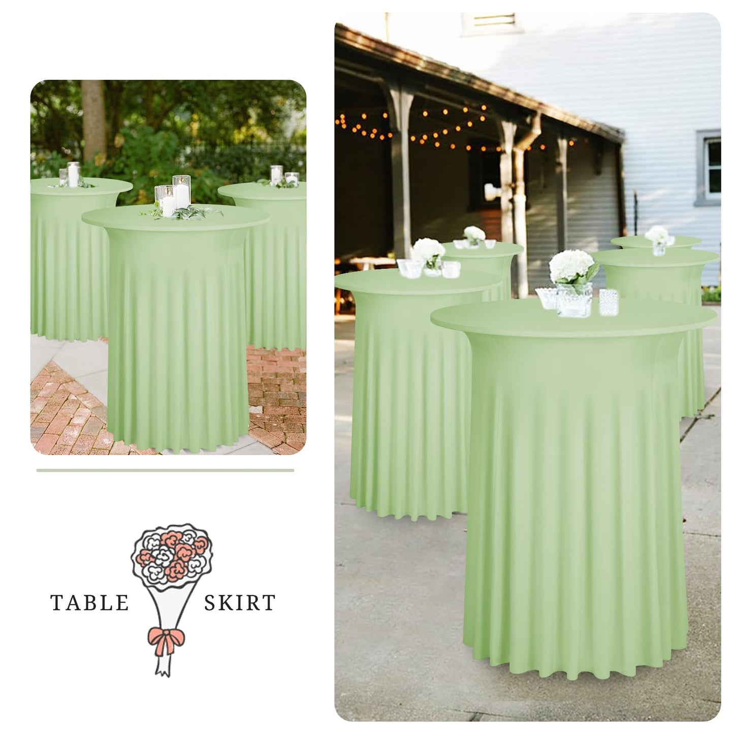 LYAFS 2er-Set Salbeigrün Stehtisch Hussen Stretch Stehtisch Tischdecke mit Rock, 80x110cm Runder Cocktail-Tischrock, Bistrotisch-Bartisch-Abdeckung für Bar, Party, Hochzeit, Banketttisch,Geburtstag