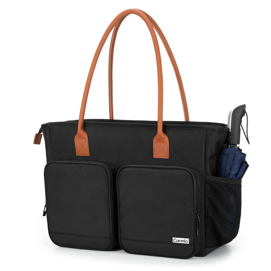 CURMIO Lehrertasche, Tragbare Aktentaschen mit Gepolsterte Laptop Fach, Lehrer-Arbeitstasche für Frauen, Ideal für Lehrer, Pädagogen, Schwarz (LEERE TASCHE)