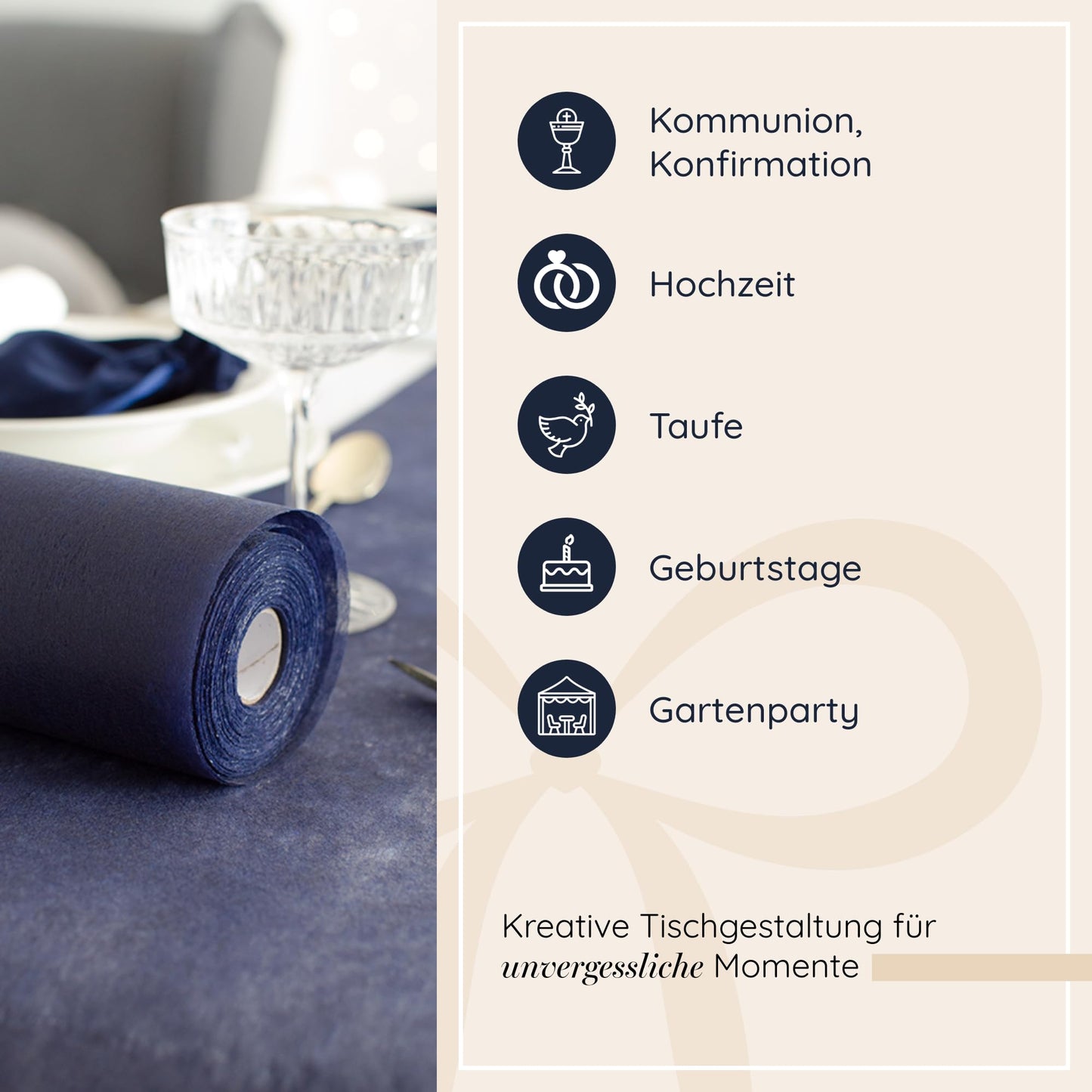 100%Mosel Vlies Tischläufer, in Nachtblau (30 cm x 25 m), dekoratives Tischband, edle Tischdeko für Geburtstage & Hochzeiten, Bunte Dekoration zu besonderen Anlässen